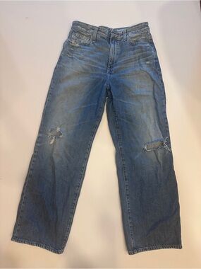 AG Jeans The Thomas High Rise Baggy Straight Distressed Blue Jeans Size 28R